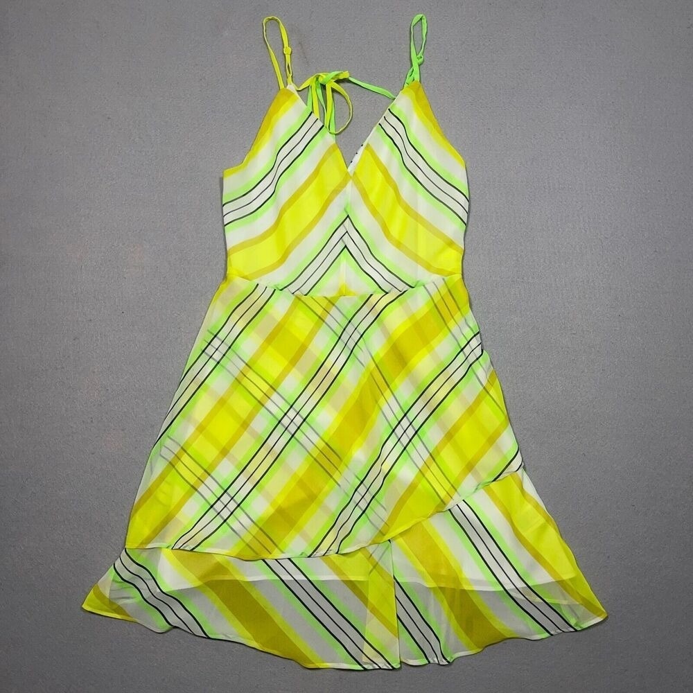 Christopher John Rogers Dress Women 6 High Low Tiered Yellow Lime Green Summer